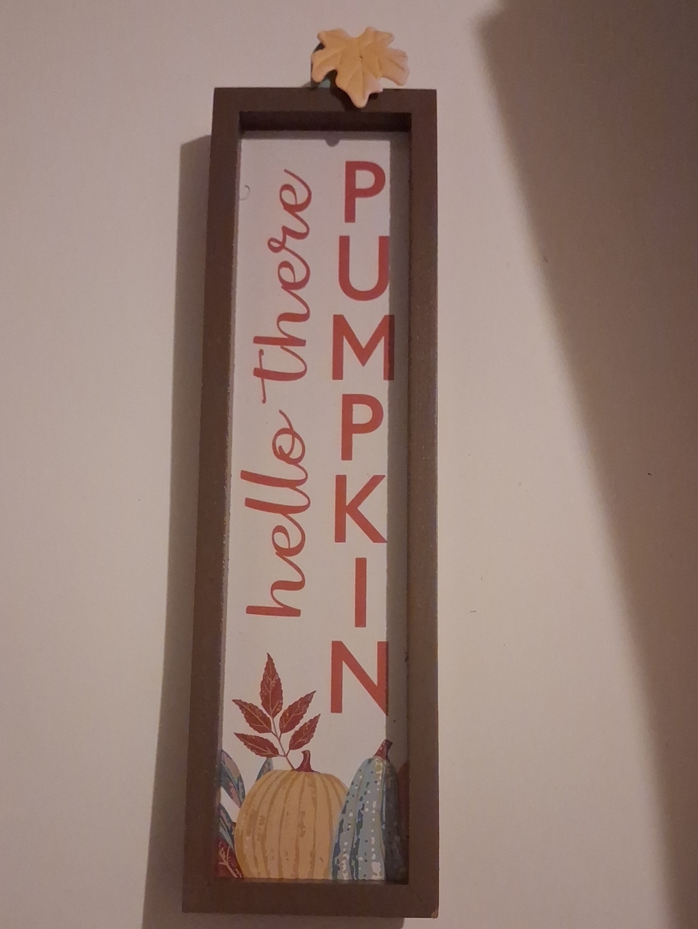 Autumn 'Hello There Pumpkin' Wall Sign - Brown Frame, Orange Accents